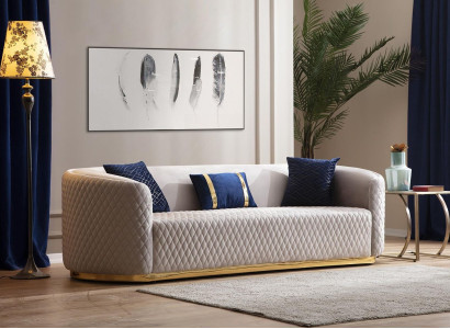 Beiger Dreisitzer Edelstahlmöbel Luxus Couche Sofas Design Wohnzimmermöbel